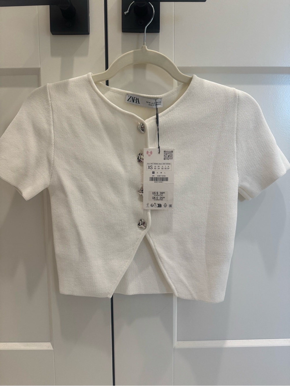 Zara White Textured Button-Front Cardigan Top NWT